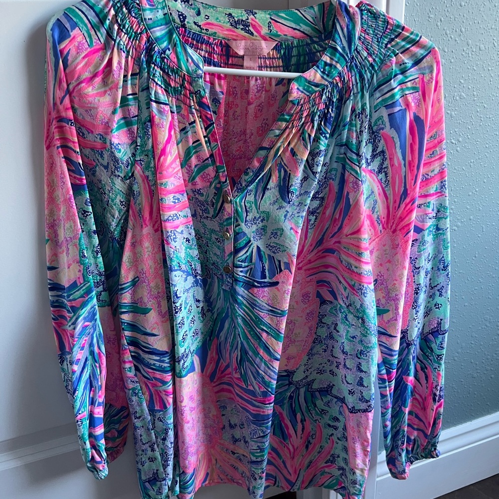 Lilly Pulitzer Pink and Blue Tropical Blouse